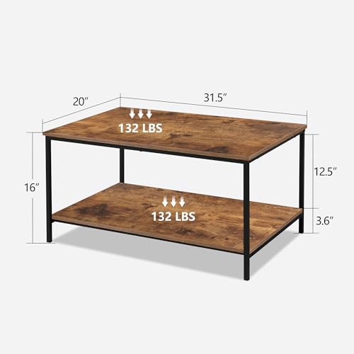 Small Brown Rectangle Coffee Table with Storage Shelf - 31.5in