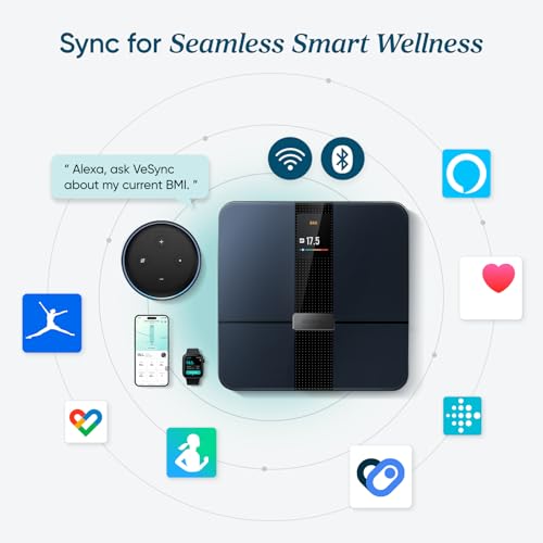 Etekcity Smart Body Weight & Fat Scale with Wi-Fi, BMI, 9 Metrics, Black-Color Screen, 11.8 x 11.8 in