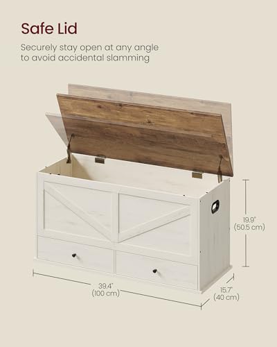 Rustic White and Honey Brown Storage Chest with 2 Fabric Drawers - 39.4"W x 19.9"H