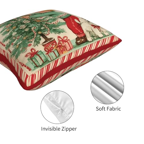 Retro Christmas Throw Pillow Covers Set of 4 - Winter Decorative Linen Cushions 18x18