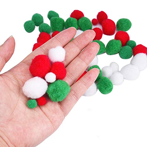 Livder Christmas Pom Poms Pompoms for Art Crafts Gift Decorations, Red Green White, 400 Pieces