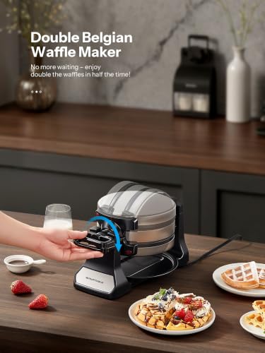 Double Belgian Waffle Maker 1400W Rotating Flip Iron Nonstick Plates