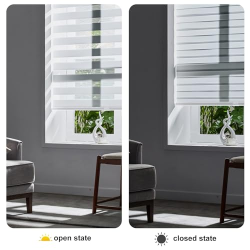 Persilux 34.5 x 64 Inch White Zebra Dual Layer Cordless Window Shades - Day & Night