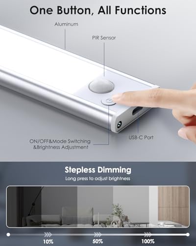 VerRon 10-inch Rechargeable Under Cabinet Lighting 5-Pack, 6500K Stepless Dimmable LED