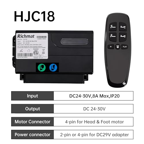 Richmat Adjustable Bed Control Box HJC18 Replacement No Massage with Remote
