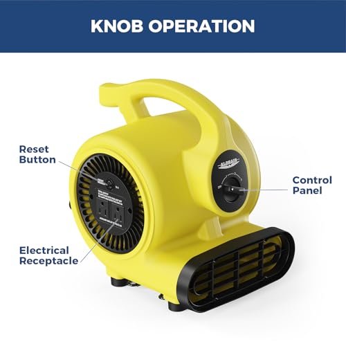 600 CFM Air Mover Blower Fan - Yellow, 3-Speed Portable Floor Fan