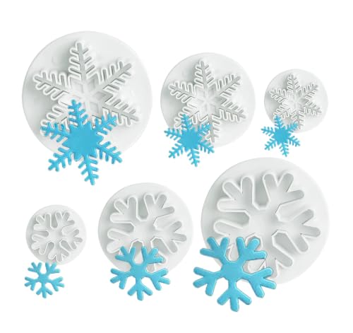 ilauke 6 Pcs Snowflake Plunger Fondant Cutter for Christmas Baking