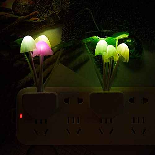Mudder 4 Pcs Sensor Mushroom Night Lights LED Night Lights 7 Color Changing Plug-in Light Sensor Wall Lamp for Adults Bedroom, Bathroom, Christmas Party Gift(Lotus Leaf Style)