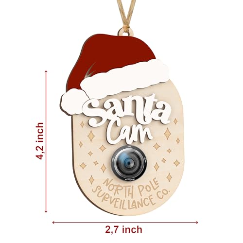 Jabihome Santa Camera Ornament 2025 for Kids, Early for Grandchild, Surveillance Camera Lens Christmas Tree, Funny Little Elf, Reindeer Wooden Ornament, Xmas Presents for Children