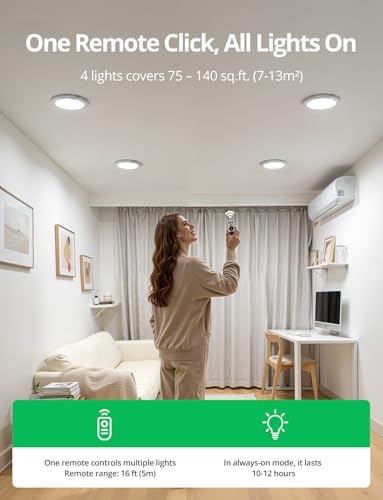 Rechargeable Motion Sensor Ceiling Light with Remote - Round, 4 Mode, Battery Operated
