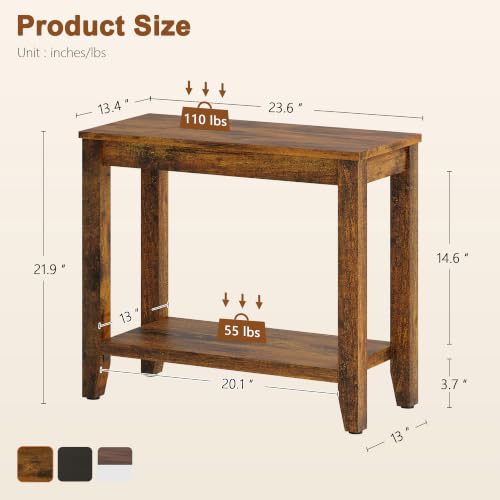 Rustic Brown 2-Tier End Table for Living Room - Sturdy Wooden Nightstand with 165 lbs Capacity - Compact Sofa Side Table for Small Spaces - Hoctieon 1 Pack