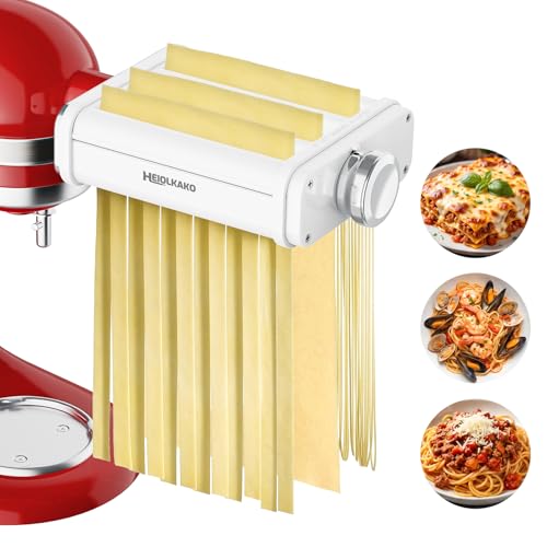 3-in-1 Pasta Maker Attachment for KitchenAid Stand Mixer - Fettuccine & Spaghetti Cutter, Adjustable Thickness