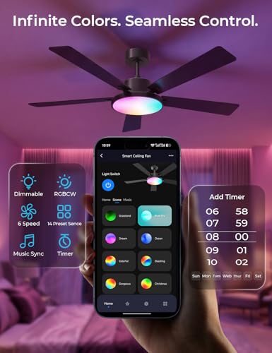 52-Inch Black Smart Ceiling Fan with Lights, Remote & App Control - Walnut/Black