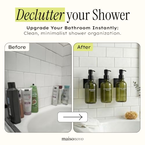 MaisoNovo Refillable Shower Dispenser Set Green & Black, 3-Pack
