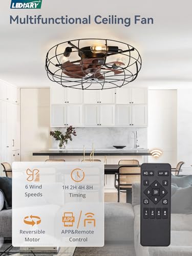 LEDIARY 23-Inch Farmhouse Ceiling Fan with Lights and Remote - Black