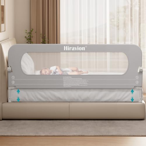 Toddler Bed Rail 71 Inch Foldable Safety Guard with Double Crossbar - Grey / 1 Side