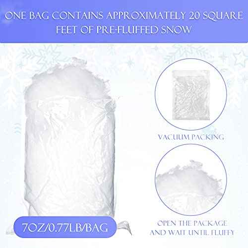 Tatuo 7 oz Fake Snow 200 g Per Bag Artificial Fake Cotton Christmas White Cloud Faux Fluffy Snow Indoor Soft for Winter Christmas Tree Mantle Village Nativity Scene