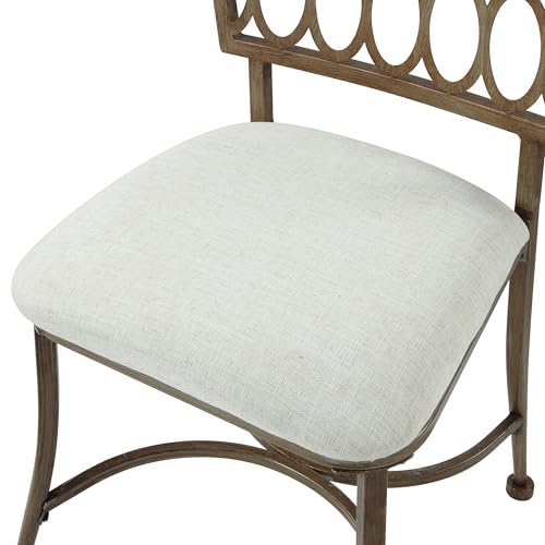 Golden Bronze Vanity Stool with Linen Seat, Low Back, Durable Iron Frame