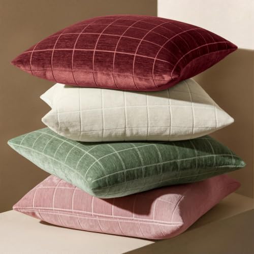 MIULEE Burgundy Plaid Throw Pillow Covers Set of 2, 18x18 Inches, Decorative Home Accent