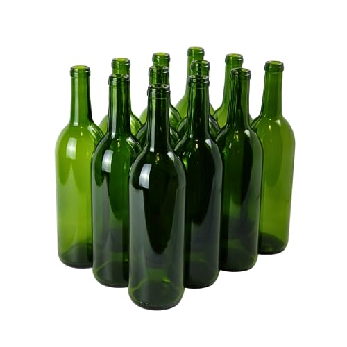 Green 750ml Wine Bottles - 12 Pack for Home Winemaking, No Corks Included