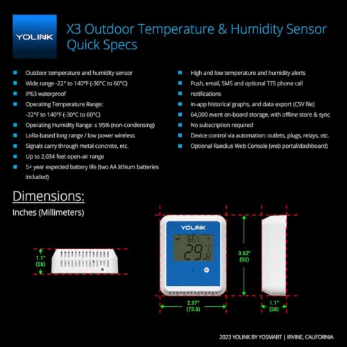 YoLink X3 Outdoor Thermometer Hygrometer Data Logger Kit 2-Pack with Hub - Remote Monitoring