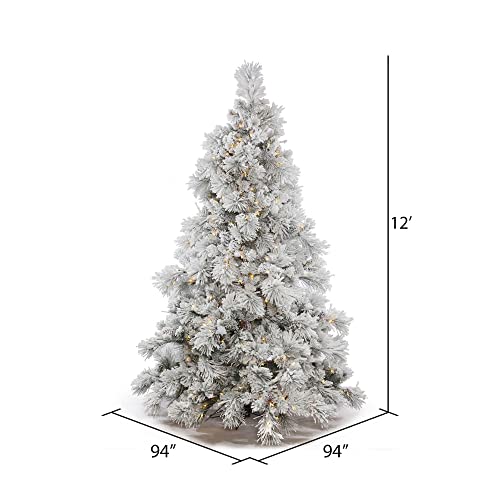 Vickerman 12ft Flocked Alberta Artificial Christmas Tree with White LED Lights - Green Variant