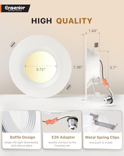 White 6 Inch LED Recessed Can Lights 5CCT 9W 1000LM 12 Pack - Ensenior