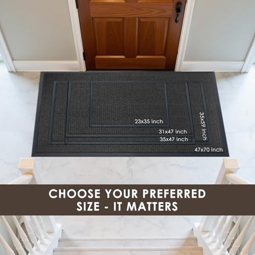 Azadx Outdoor Indoor Door Mat 23x35 Black & Grey Heavy Duty Entryway Rug