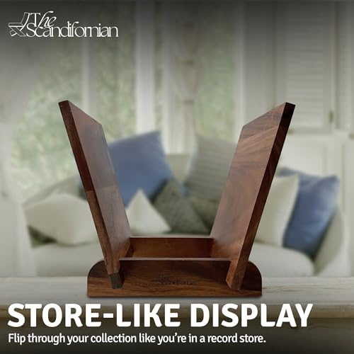 Wood Vinyl Record Holder Shelf - Rustic Modern LP Storage Rack for 25-40 Albums