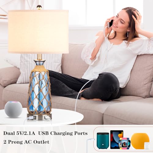 Ruzectt 25.5" Coastal Glass Table Lamps Set of 2, 3-Way Dimmable
