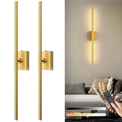 Eneru Wireless LED Wall Sconces Set of 2 - Gold Rechargeable Battery Operated