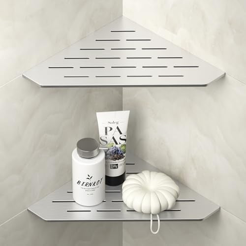 Brushed Stainless Steel Corner Shower Shelf 10-Inch 2-Pack for Tiled Walls