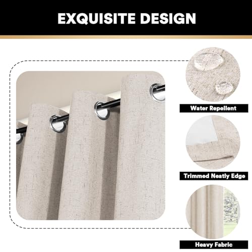 PrinceDeco Natural Linen Blackout Curtains Pack of 2, 52"W x 84"L, Light Blocking for Bedroom & Living Room, White Backing