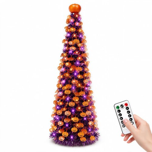 WOKEISE 5FT Purple-6 Halloween Pumpkin Tree with Remote Timer & LED Lights