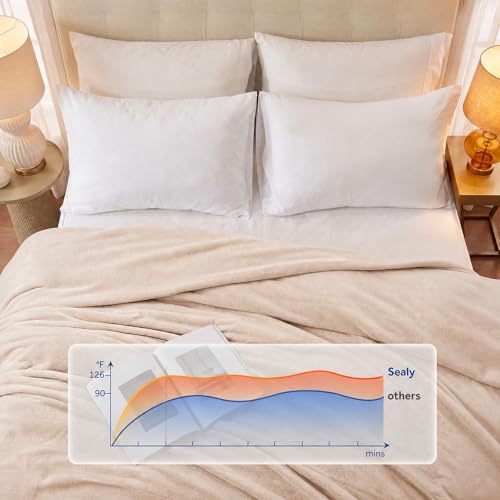 Sealy Electric Blanket Queen 84x90 Dual Control Flannel Beige