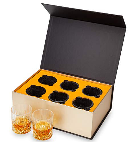 Set of 6 Whiskey Glasses - Elegant Crystal Liquor Tumbler for Scotch, Rum & More