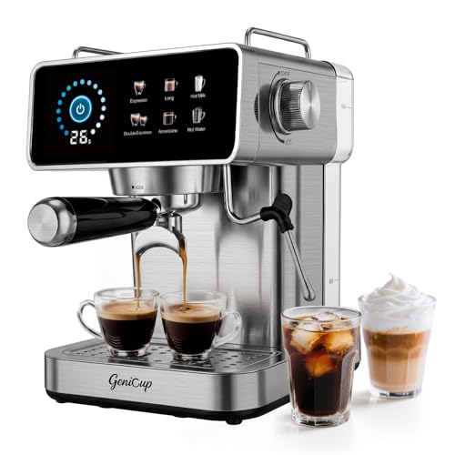 Touchscreen Espresso Machine with Timer, 51oz Water Tank, 20 Bar Pressure - Grey Silver