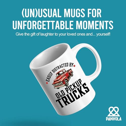 Panvola Easily Distracted 11 oz Ceramic Mug – White, Old Pickup Truck Lover Gift