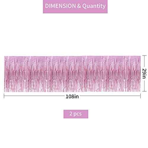 2 Packs Metallic Foil Fringe Table Skirt Pink Tinsel Table Skirt Garland for Rectangle Tables Hotel Floats Mardi Gras Holiday Birthday Wedding New Year Party Decoration (108 X 29 inch)