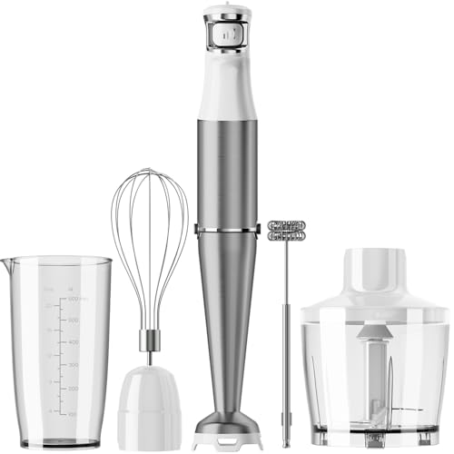 White 1100W 5-in-1 Immersion Hand Blender Set - Corded Kitchen Mixer