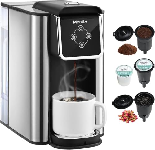 Mecity 3-in-1 Coffee Maker with 50oz Reservoir, Compatible with K-Cup, Silver & Black