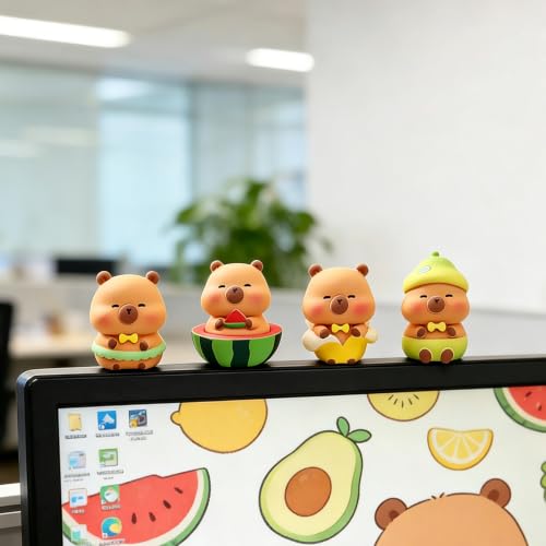 BEIMENWAI Fruits 8Pcs Capybara Collectible Figurines Hand-painted Resin Miniatures for Home & Office Decor