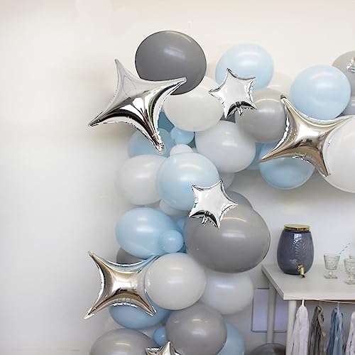 50Pcs 10 Inch Silver Star Foil Balloons Silver Star Mylar Balloon Kit with 60Pcs Balloon Glue Point and 5Pcs Straws for Birthday Baby Shower Engagement Anniversary Wedding Party Decoration