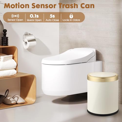 Automatic Bathroom Trash Can with Lid - Motion Sensor, 2.8 Gallon, White