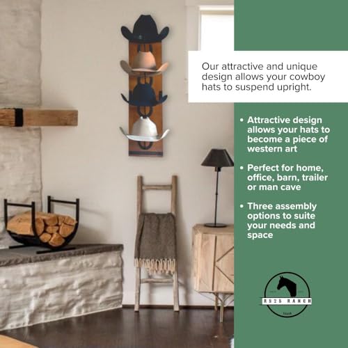 Wall Mount Cowboy Hat Rack - Handmade Wood & Metal Western Hat Organizer