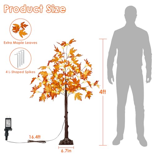 2 Pack 4FT Lighted Maple Trees with 100 LEDs for Indoor Outdoor Fall Decor