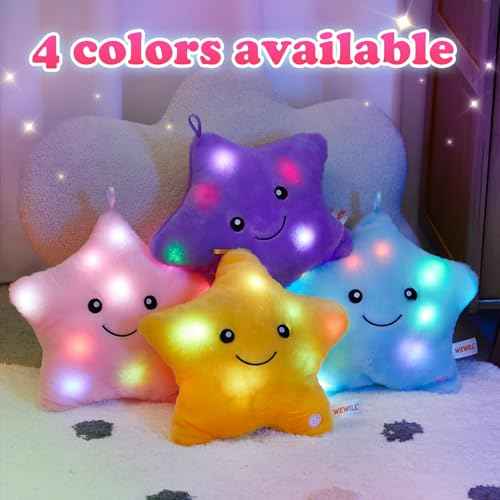 WEWILL 9'' LED Twinkle Star Soft Plush Pillow Toys Glowing Stuffed Star Light up Pillow Plush with Colorful Night Lights Birthday for Toddler Kids(Pink)
