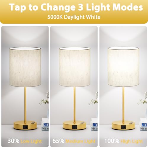 Fenmzee 17.6" Gold Touch Table Lamps with Dimmable Brightness & USB-C + A Outlets - Set of 2