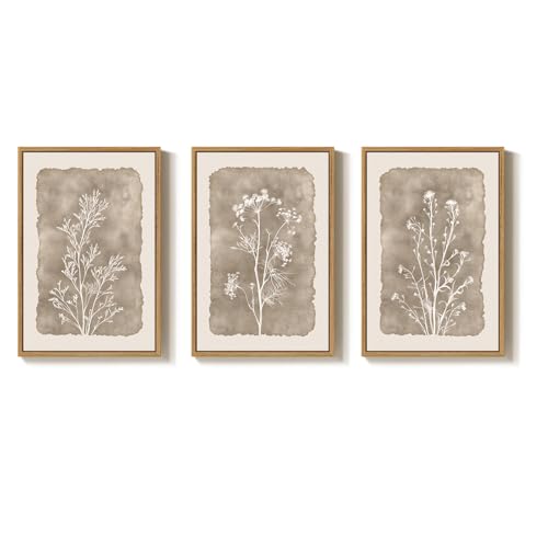 16x24 Inch 3 Piece Framed Neutral Botanical Wall Art Set - White & Beige