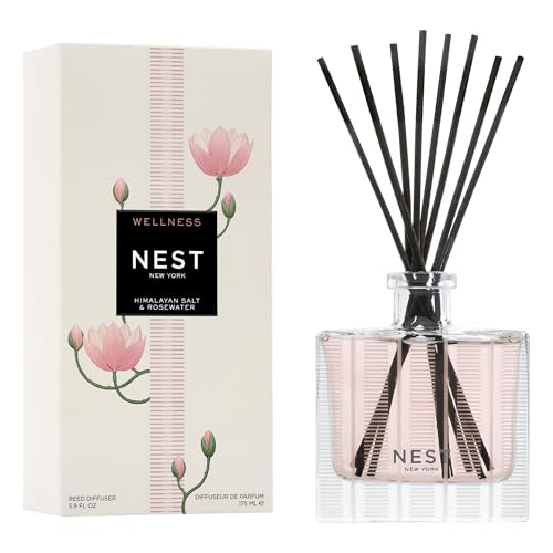 Himalayan Salt & Rosewater Reed Diffuser - Wellness Collection, 5.9 fl oz, Refillable Glass Vase, Up to 90 Days Scent